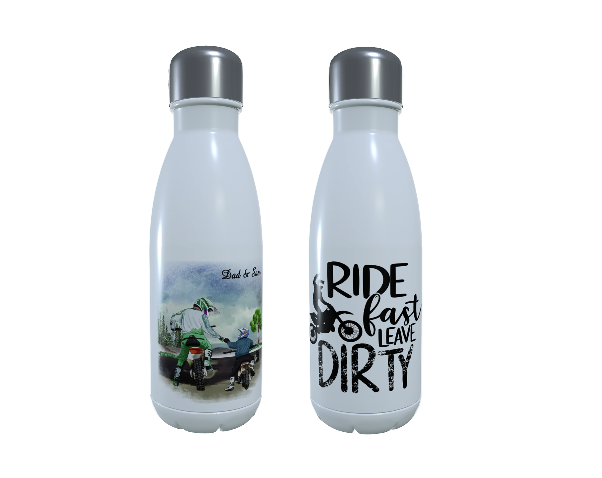 Father & Child Motocross Water Bottle, Personalised Fathers Day